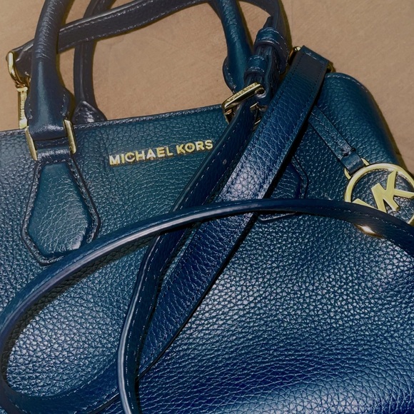Michael Kors Handbags - MICHAEL KORS Camille Satchel Small Navy Blue Pebbled Leather